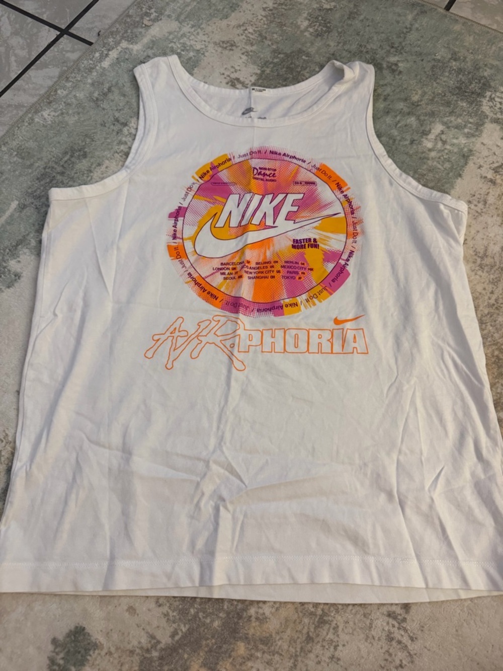 Nike White Tank Top with Orange and Pink Graphic
